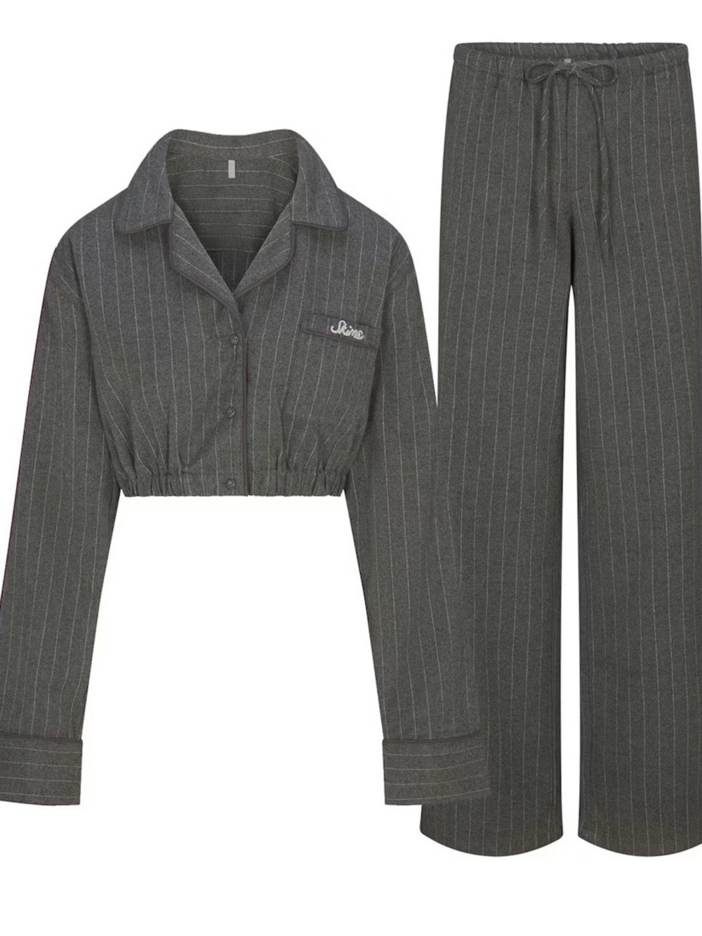 Skims Elevated Flannel Crop Shirt Set